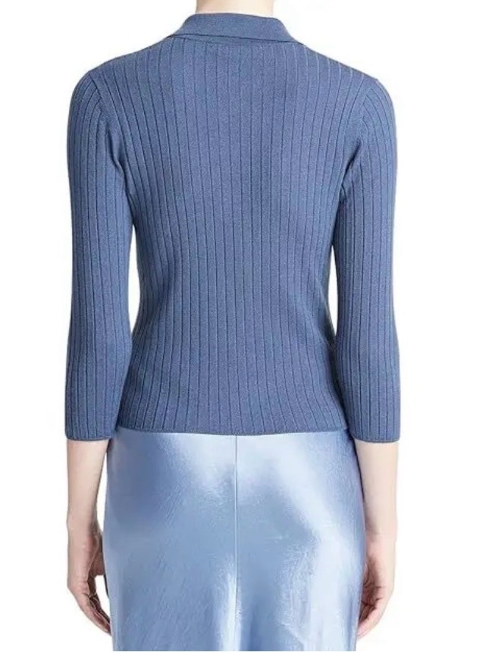 Vince NWT Ribbed Knit 3/4 Sleeve Button Polo $325 Wool Blend - Picture 3 of 7